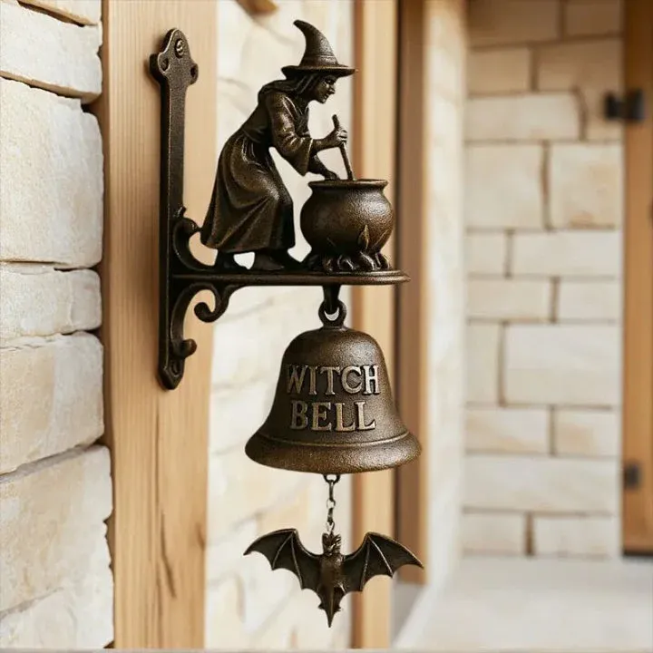Gusseisen Türglocke mit Hexen-Motiv – Antikbronze für Außenbereich
