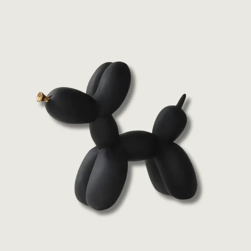 Modern Balloon Dog Sculpture Matte Black with Gold Accent - Product showcase