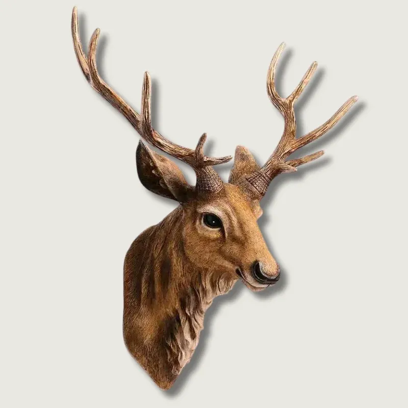 Rustic Deer Head Wall Art Hand-Detailed Resin Sculpture - Product showcase