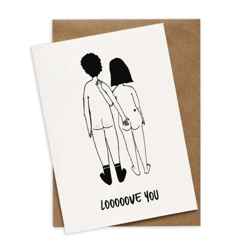 wenskaart looove you - naked couple back