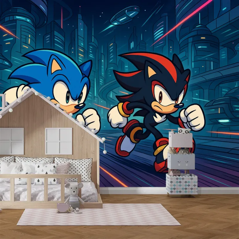 Sonic The Hedgehog Mural Wallpaper Future City Speed Battle - Premium wallpaper design showcase
