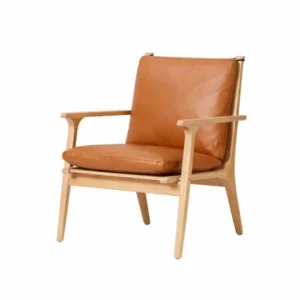 Rén Lounge-Sessel, small, Eiche, Kissen m. cognac Leder