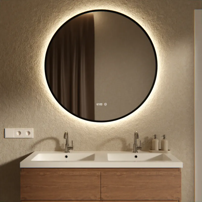 Badezimmerspiegel - Rund - 100cm - Schwarzer Rahmen