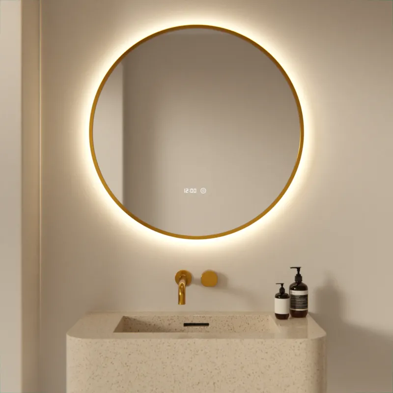 Badezimmerspiegel - Rund - 80 cm - Gold Rahmen