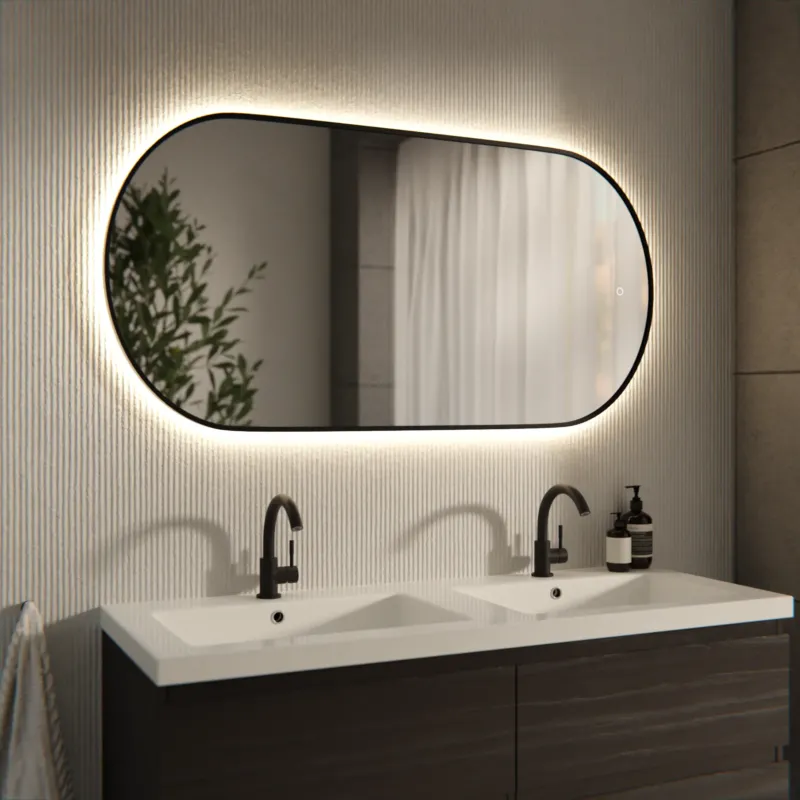 Badezimmerspiegel - 120x60 cm - Schwarzer Rahmen - Oval