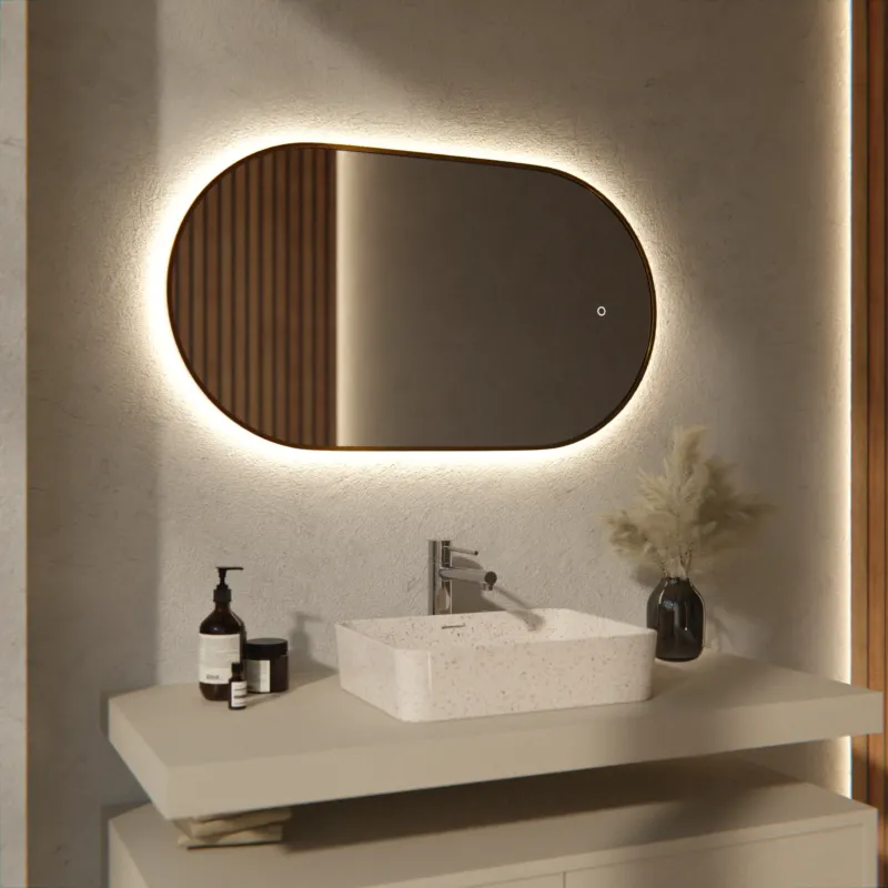 Badezimmerspiegel – 90x50cm Oval – Gold Rahmen