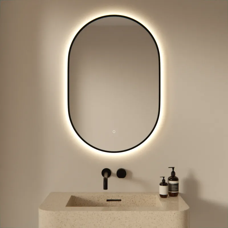 Badezimmerspiegel - 90x60cm - Schwarzer Rahmen - Oval