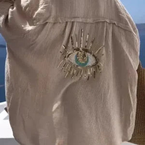 Boho Sequin Shirt Embellished Eye Design Beach Cover Up - Product showcase