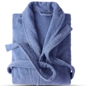 Plush Cotton Bathrobe Solid Blue Terry Cloth - Product showcase