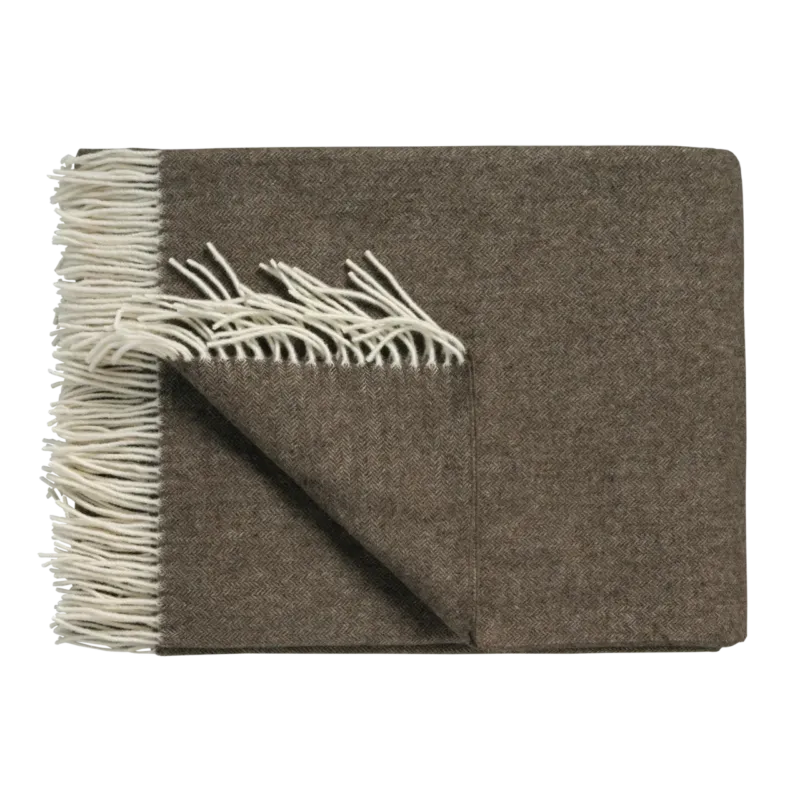 Plaid Merinowolle Kaschmir mit Fransen in Espresso – Vandyck Serina Home