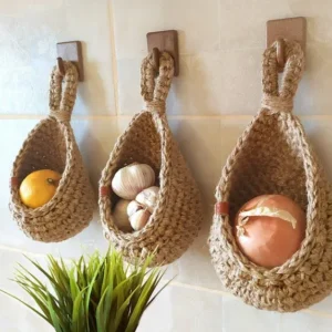 Jute Wall Storage Baskets Handwoven Produce Organizers - Product showcase