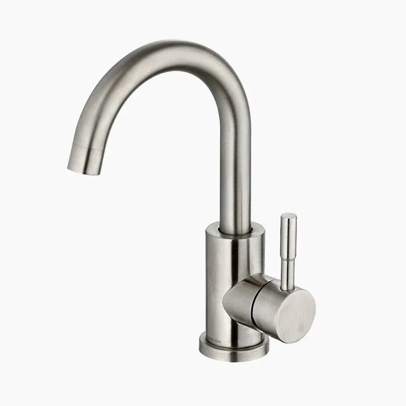 Modern Basin Mixer Tap Brushed Steel Gooseneck Design - Product showcase