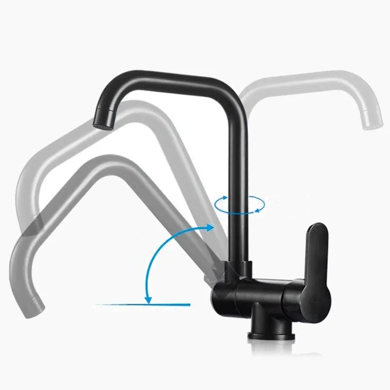 Modern Kitchen Faucet Folding Gooseneck Design Black Finish - Product showcase