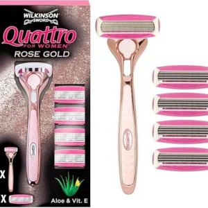 Wilkinson Quattro for Women Rose Gold Scheersysteem Houder + 4 Scheermesjes - Verpakking beschadigd