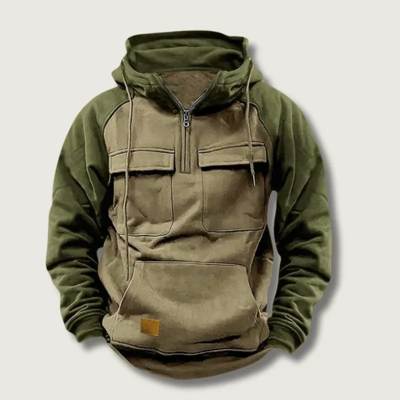Color Block Outdoor Hoodie Quarter Zip Cotton Blend Design - Product showcase