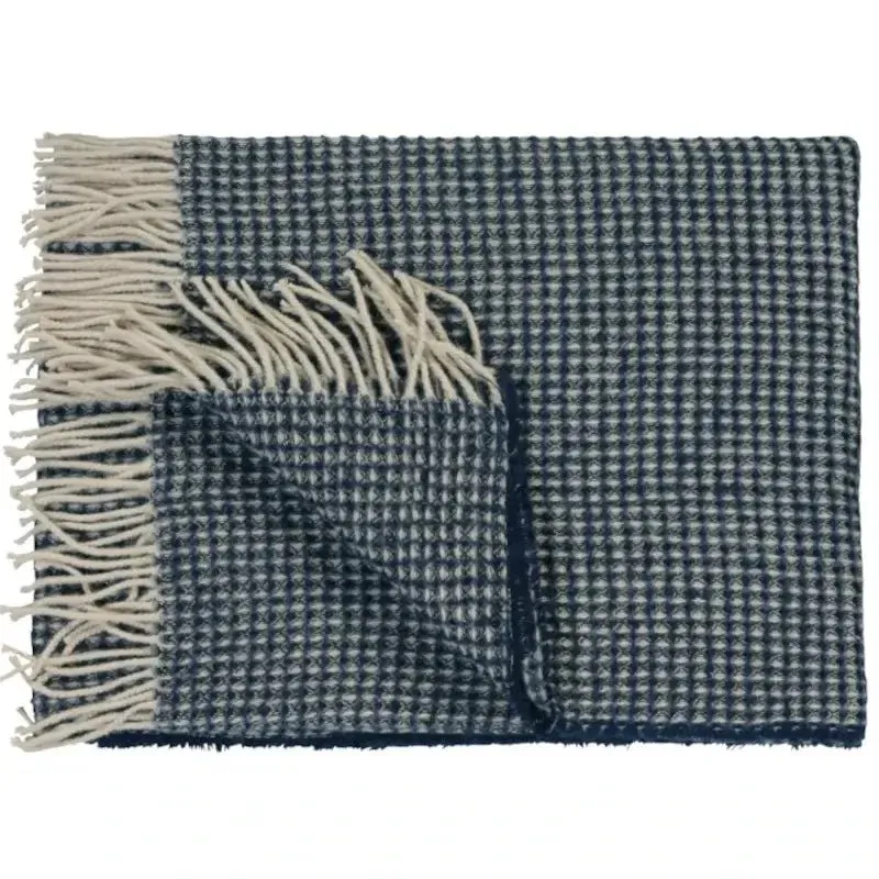 Sofadecke mit Fransen Vandyck Home 95 Waffelmuster Wolle Blue Ink
