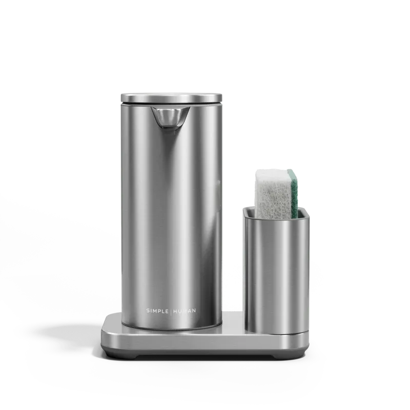 Simplehuman 9 oz Sensor Pump with Caddy in Brushed Stainless Steel, touch-free dispenser and sponge holder