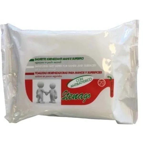 Stenago alcohol antibacteriële doekjes 1 pakje a 20 doekjes 20 x 19 cm