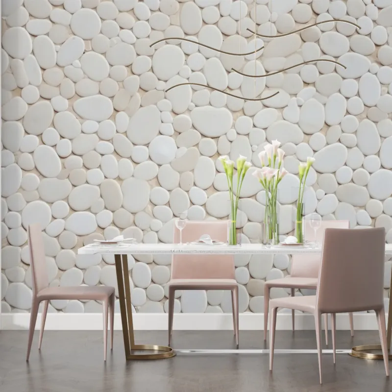 3D White Pebble Wallpaper creating a spa-like atmosphere in a modern bathroom
