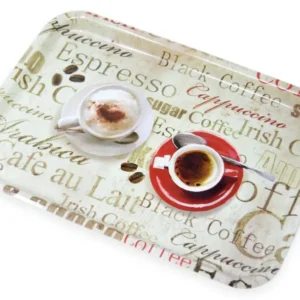 Melamin Serviertablett XL, Kaffeetablett aus Italien, Frühstückstablett Eckig, Druck: Espresso, 45x31 cm
