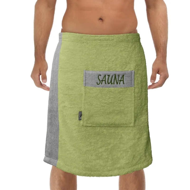 Saunakilt Herren 55x140 cm | Lima Saunahandtuch mit Klettverschluss Grün – Salbei
