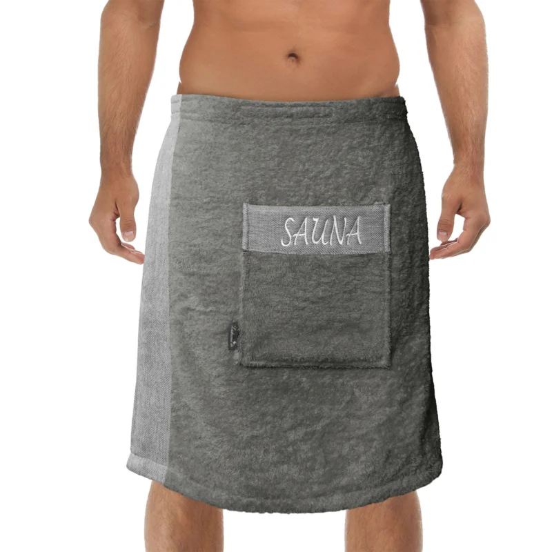 Saunakilt Herren 55x140 cm | Lima Saunahandtuch mit Klettverschluss Grau - Dunkelgrau