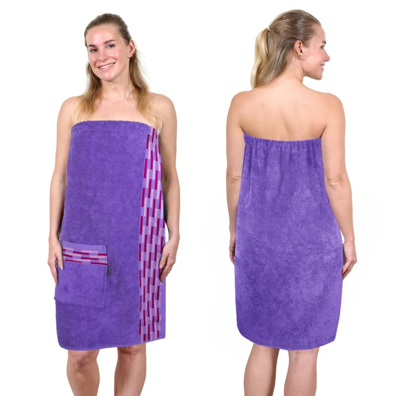 Saunakilt Damen 75x150 cm, Lugano Saunahandtuch mit Knöpfen Lila - Lavendel