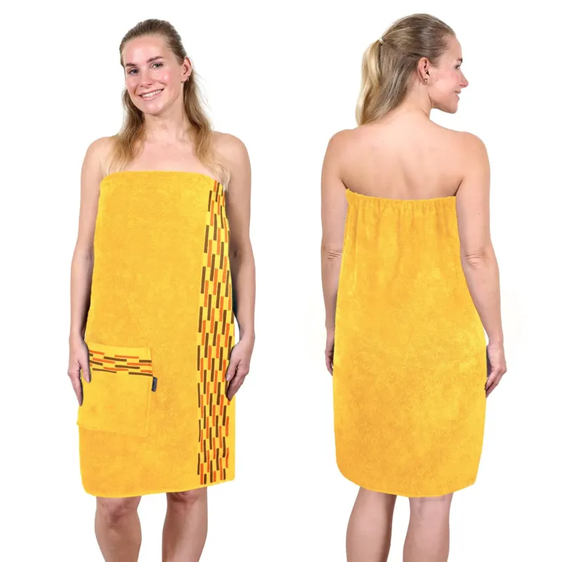 Saunakilt Damen 75x150 cm, Lugano Saunahandtuch mit Knöpfen Gelb - Aprikosen