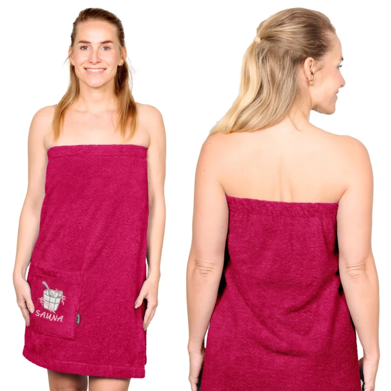 Saunakilt Damen Pink - Purpur Übergröße L - XXL Übergröße Saunatuch mit Klettverschluss
