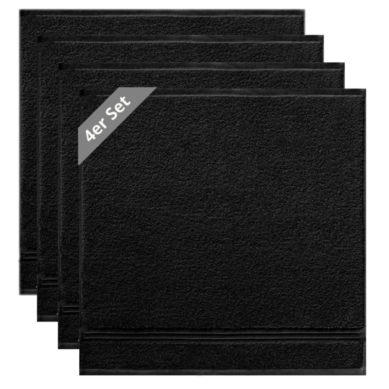 Frottee Küchenhandtücher 50x50 cm 4er Set Schwarz