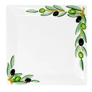 Handgemachte Servierplatte aus Italienischer Keramik, Fleisch Platte im Oliven Design, Servierteller eckig 27x27 cm