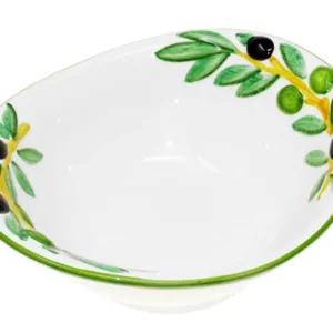 Handgemachte Keramikschale, Ovale Salatschüssel aus Italienischer Keramik im Olivendesign, 20x17 cm