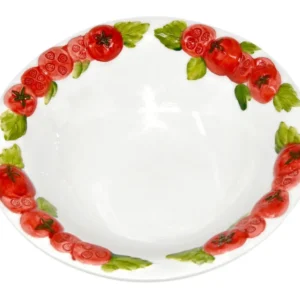 Handgemachte Salatschale aus Italienischer Keramik, Schüssel im Tomaten Design, Runde Servierschüssel 27 cm, Tief 6 cm