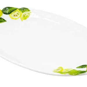 Handgemachte Ovale Servierplatte aus Italienischer Keramik im Zitronendesign, Servierteller 34x19 cm