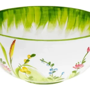 Handgemachte Salatschüssel mittel, Italienische Keramik Schüssel mit Blumenwiesen Muster, Salat Schale Rund 22 cm