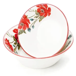 Salatschüssel Keramik Set 2 teilig, Schüssel bunt Mohnblume 18 cm Ø, Suppenschale tief 23 cm Ø