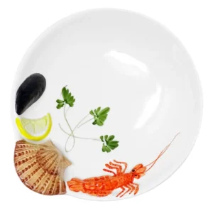 Handgemachter Suppenteller aus Italienischer Keramik im Meeresfrüchte Design, Tiefer Teller 22 cm, 5 cm tief