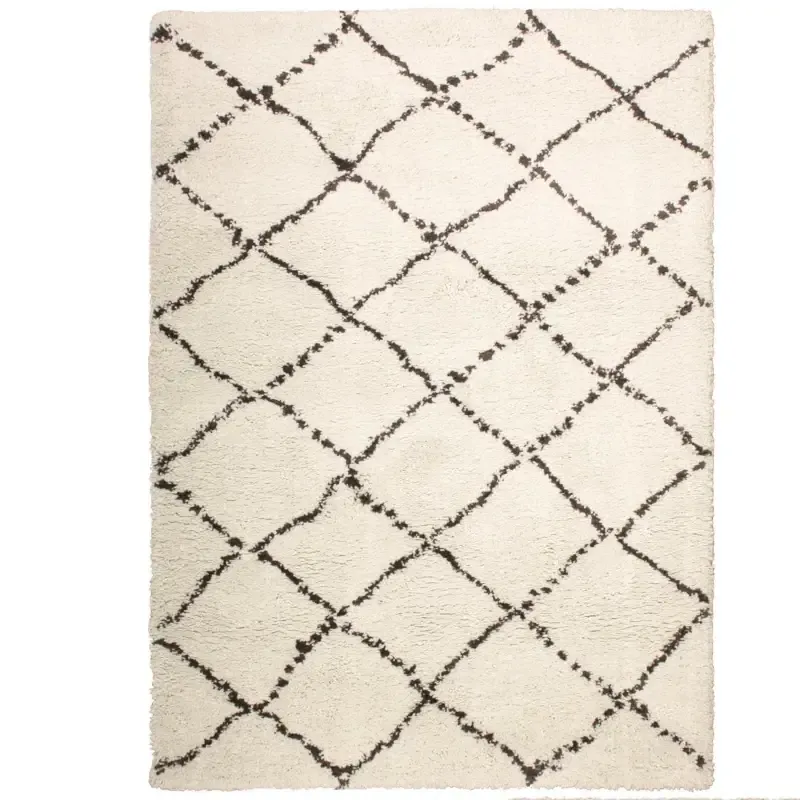 Großer, weicher Teppich Casablanca in Beige mit Rautenmuster – gemütlicher Wohnteppich für modernes Interior