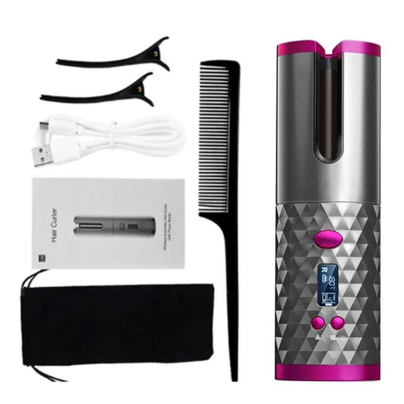 Cordless Auto Hair Curler Tourmaline Ceramic Barrel With LCD Display - Product showcase