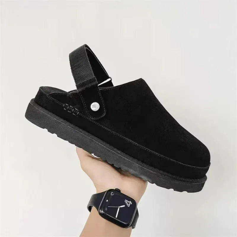 Indoor Platform Slippers Black Plush Cushioned Design - Product showcase
