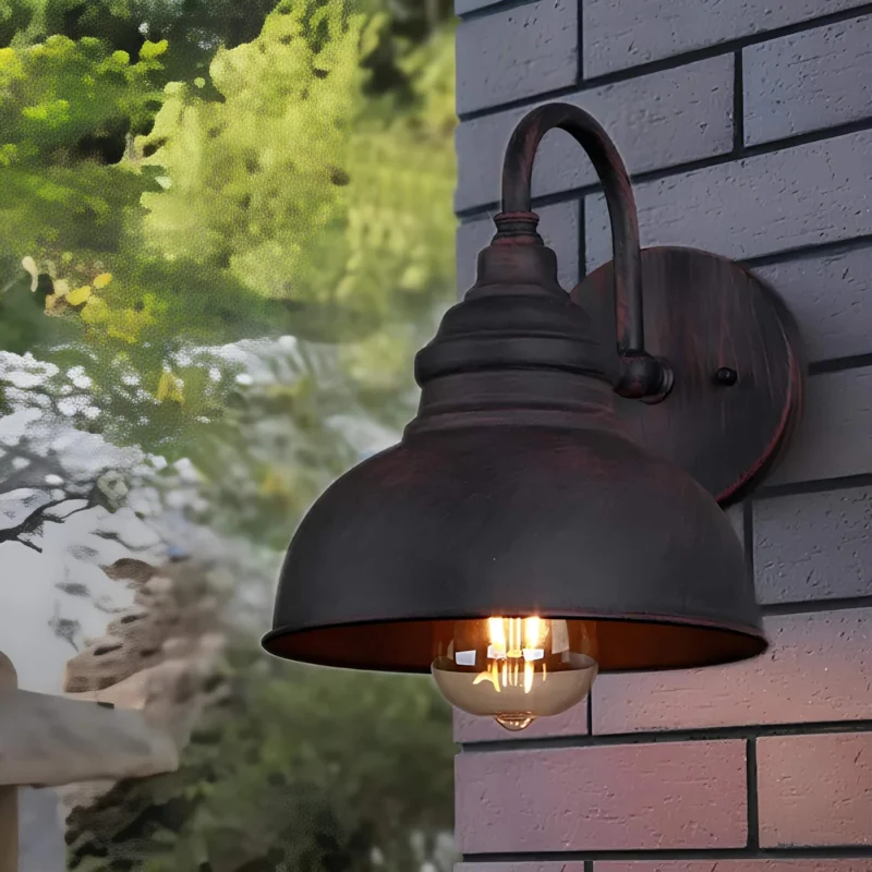 Industrial Outdoor Wall Light Vintage Dome Sconce in Aged Bronze - Product showcase