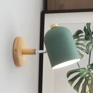 Scandinavian Wall Lamp Wood Base Mint Shade - Product showcase